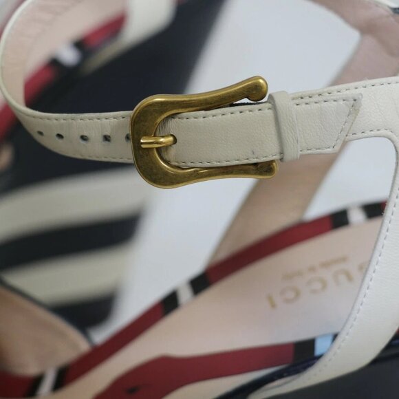 GUCCI BLU/MYSTIC WHITE ANKLE STRAP NAPPA CHARLOTTE WEDGES US 8.5 EU39 - Picture 12 of 15